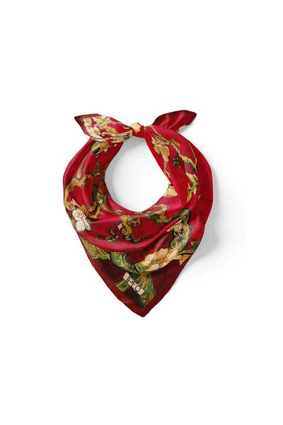 Bursa İpek Burgundy Almond Blossom Silk Handkerchief