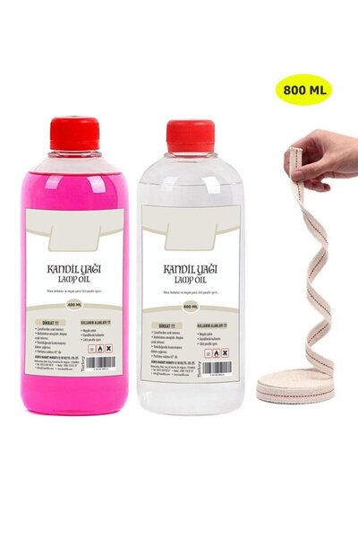 Dünya Magnet Kandil Yağı, 2'li Set, Şeffaf Pembe , 800 ml + 50cm Fitil