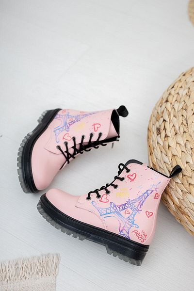 RANA SHOES Δερμάτινες μπότες για κορίτσια με ροζ δέρμα με φερμουάρ