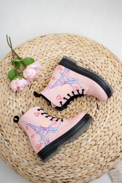 RANA SHOES Δερμάτινες μπότες για κορίτσια με ροζ δέρμα με φερμουάρ