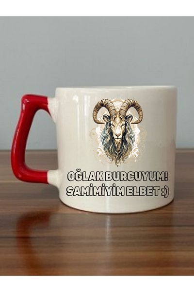 lili hediyelik Capricorn Red Handle Mug Cup - Ceramic Tea, Coffee Gift Cup
