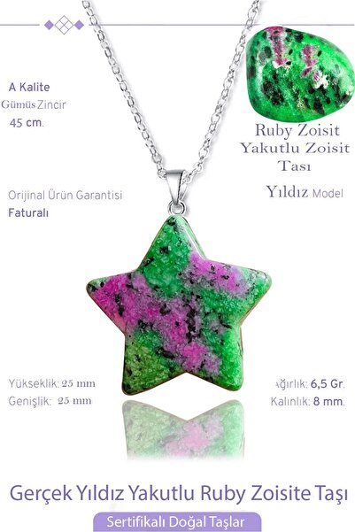 Tesbih Atölyesi Sertifikalı Gerçek Yıldız Model Ruby Yakutlu Zoisite Taşı Kol...