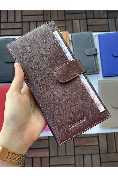DERKON Noby Model Genuine Leather Brown Wallet with Phone Compartment