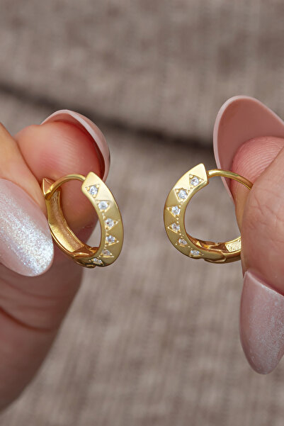 Nereze 925 Ayar Gümüş Gold Kaplama Zirkon Taşlı Halka Küpe