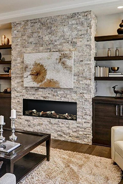 İnci Kumandalı Dekoratif Şömine - 130x25x15 Cm - Elektrikli, Bluetooth, Hopar...