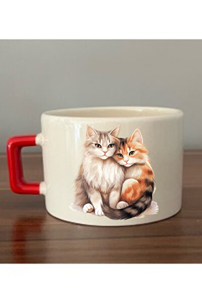 lili hediyelik كوب سيراميك مع صورة قطة تعانق - كوب شاي سيراميك، هدية قهوة