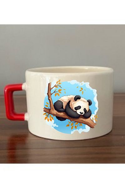 lili hediyelik Cup with Panda and Red Handle Ceramic Mug - Ceramic Tea, Coffee Gift Cup