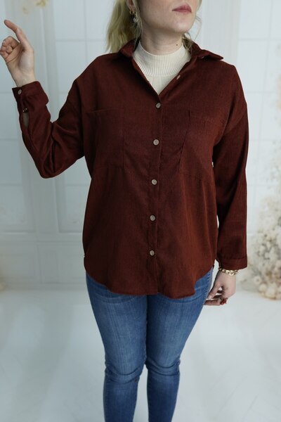 Modaytesettür kadife Gömlek Çift Cepli