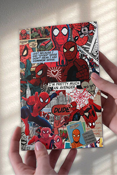 Namgo Spiderman Kırmızı Poster Kolaj Hediyelik Tuale Kapaklı Çizgisiz A5 Deft...