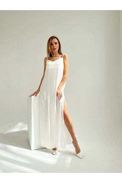 lousa Long Nightgown Side Slit Silk Satin