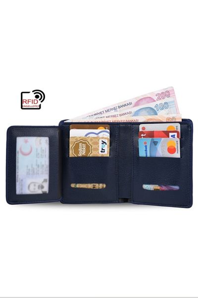 Walle's Polo حامل بطاقات أنيق، حجرة نقود مزدوجة، محفظة نقود رياضية كلاسيكية باللون الأزرق الداكن للرجال