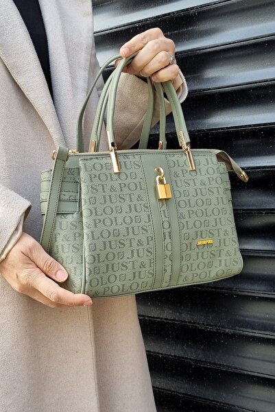 Just Polo حقيبة يد وكتف نسائية من Justpolo ذات قفل أخضر مكونة من 4 أقسام