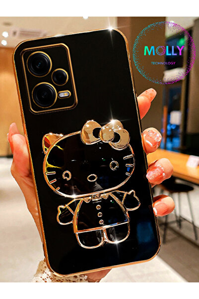 Molly Xiaomi Redmi Note 12 PRO 5G İçin Siyah Hello Kitty Standlı Kenarları Go...