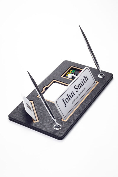 Turgut Office Δερμάτινη θήκη γραφείου για δύο στυλό με λεπτομέρεια από μαύρο ...