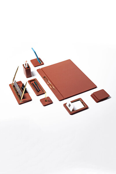 Turgut Office Capella Deri Sumen Takımı Taba 8 Parça Kapaklı Model