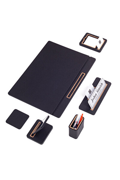 Turgut Office Sirus Deri Sümen Takımı 6 Parça Kapaklı Model Masa İsimlikli