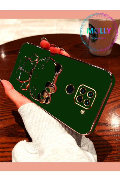 Molly Xiaomi Redmi Note 9 Için Koyu Yeşil Hello Kitty Standlı Kenarları Gold ...