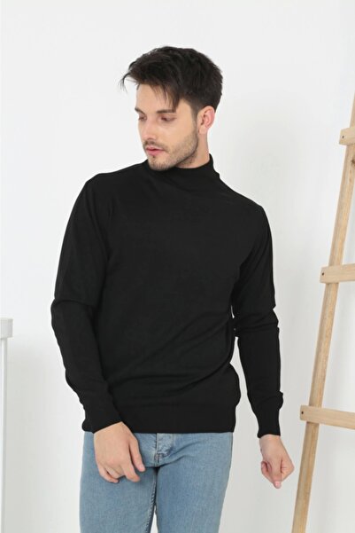 sbt SilverBeltTextil Men's Black Half Turtleneck Knitwear Sweater