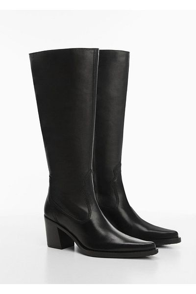 MANGO Woman Lederstiefel mit hohem Absatz