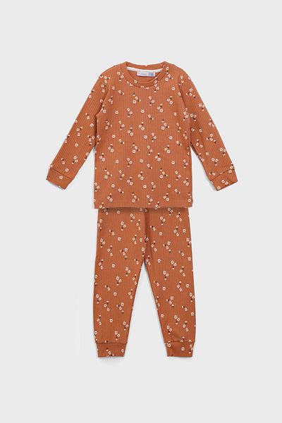 ZUZUNGA Daisy Patterned Ribbed Interlock Fabric 100% Cotton Girl's Pajama Set