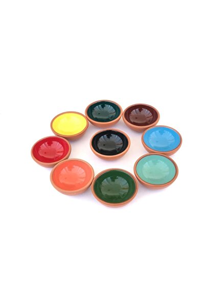 Güray seramik 9 Adet Naturel Içi Renkli Kahvaltılık Sosluk Reçellik Kaseler