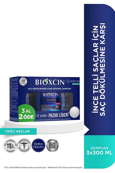 Bioxcin Quantum Shampoo Kúpiť 3 Získajte 2 3x300 ml pre mastné vlasy - Šampón proti vypadávaniu vlasov pre jemné vlasy