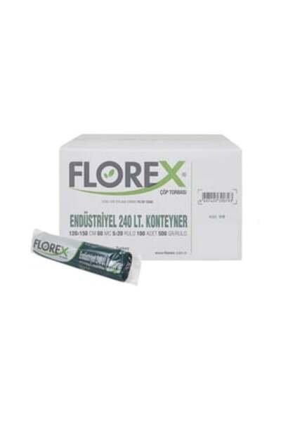 Florex ( 1 ADET ) Florex 510 Endüstriyel 240 Lt Konteyner Çöp Torbası 120X150Cm 20 Rulo (1 Rulo 5 Adet)