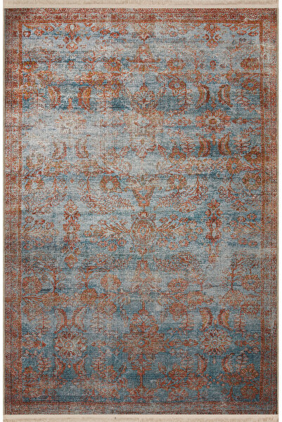 Rugs Modern Halı Mavi Bej Temalı Geleneksel Motif Desenli Kreatif Vintage Dek...