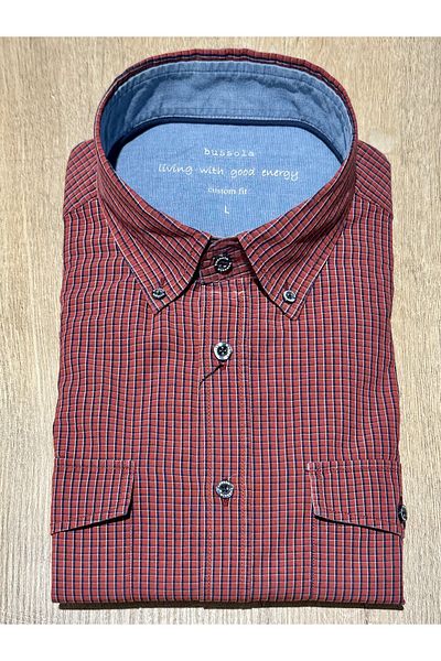 bussola Long Sleeve Custom Fit Petite Checked Casual Men's Double Pocket Cotton Shirt