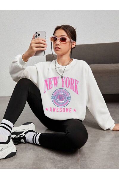 MORNİNG KİDS Φούτερ με στάμπα για κορίτσια με λευκό λαιμόκοψη NEW YORK