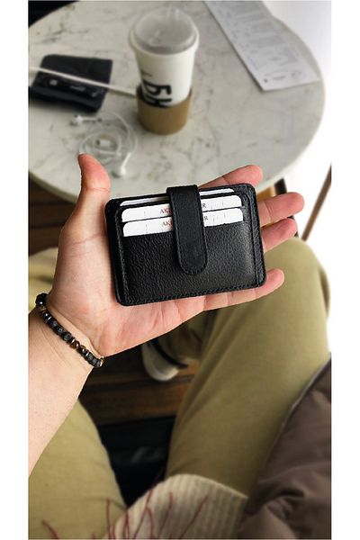 AKING Genuine Leather Black Card Holder+wallet with Snap Fasteners