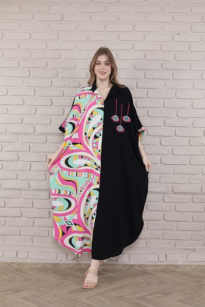 mervemoda Women's Black Plus Size High Collar Woven Dress