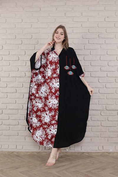 mervemoda Γυναικείο Μαύρο plus size Φόρεμα με υφαντό γιακά με κουμπιά