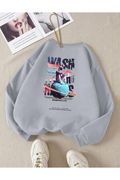 donamod Wash Astronaut Space Gift Unisex Oversized okrugla kragna Dukserica