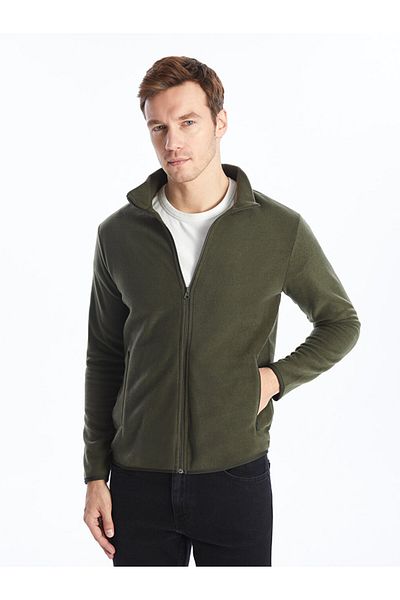 LC Waikiki Herren-Fleece-Cardigan mit Stehkragen und langen Ärmeln