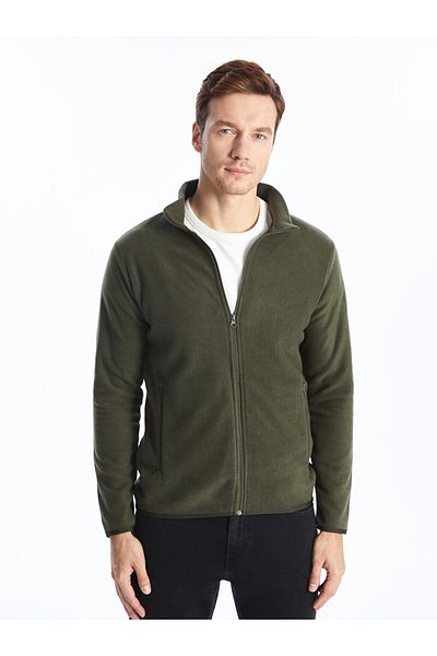 LC Waikiki Herren-Fleece-Cardigan mit Stehkragen und langen Ärmeln