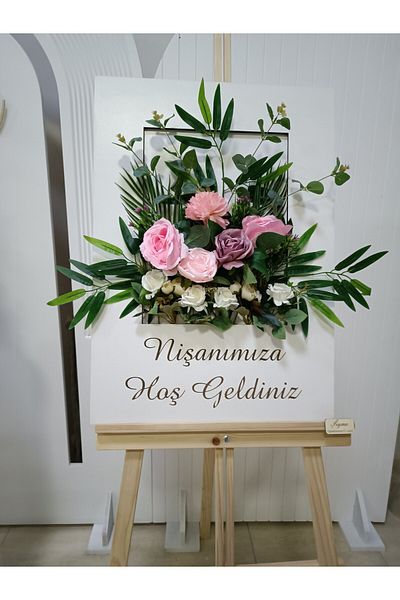 ŞEYMALAZER Floral Wooden Engagement Welcome Board