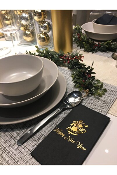 busrasdesign منديل عرض مزين بجرس مذهّب للعام الجديد 16 قطعة