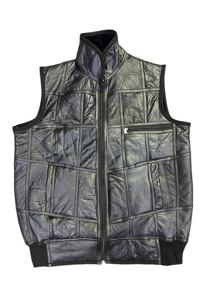 Lndr Patchwork Inside Fur-Outside Suede Genuine Leather Collared Vest with Piping and Knitwear Detail