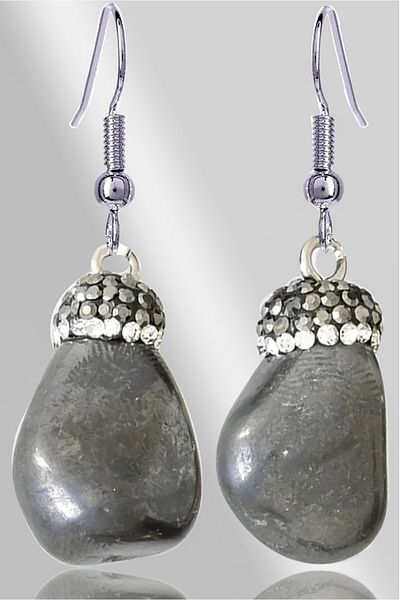 Tesbih Atölyesi Certified Zircon Stone Model Hematite Stone Natural Stone Earrings