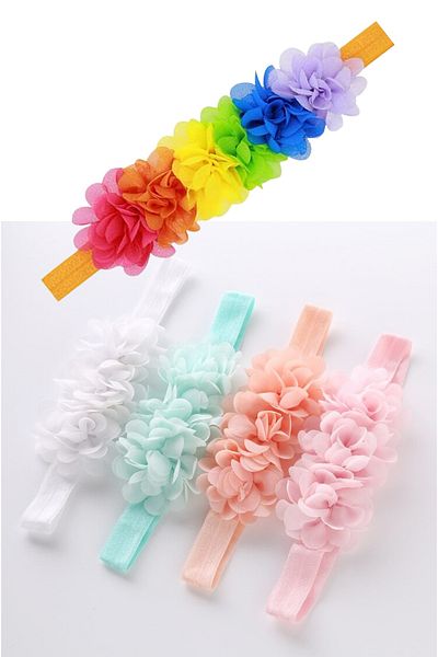 BBA TULLE STORE 5AD k باندانا لون رباط شعر للفتيات الصغيرات، باندانا شعر من الشيفون على شكل زهرة، عصابة رأس للفتيات الصغيرات 40 سم