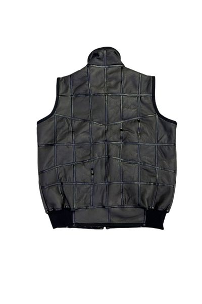 Lndr Patchwork Inside Fur-Outside Suede Genuine Leather Collared Vest with Piping and Knitwear Detail