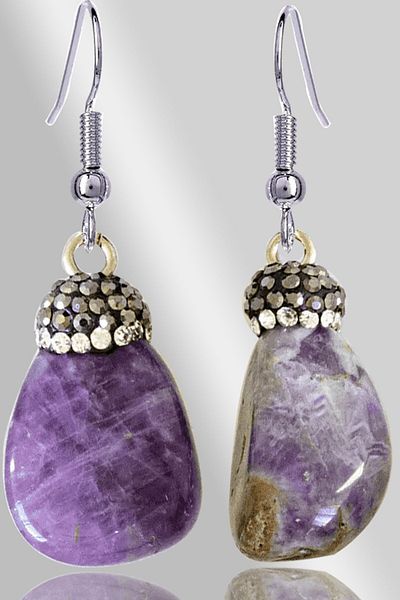 Tesbih Atölyesi Certified Zircon Stone Model Amethyst Stone Natural Stone Earrings