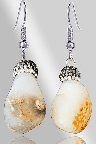 Tesbih Atölyesi Certified Zircon Stone Model White - Orange Agate Stone Natural Stone Earrings
