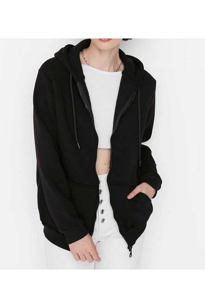 Limerence Black Hooded Oversize/Wide Fit Hooded Thick Fleece Inside Sweatshirt