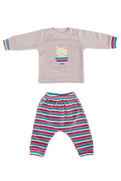 Bebitof Hearted Teddy Bear 2-Piece Velvet Baby Set