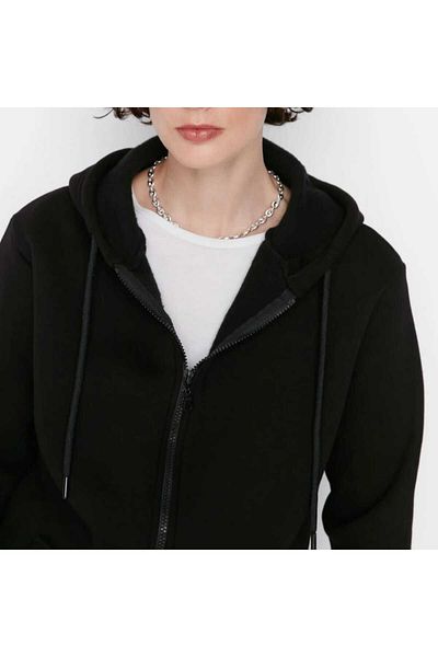 Limerence Black Hooded Oversize/Wide Fit Hooded Thick Fleece Inside Sweatshirt