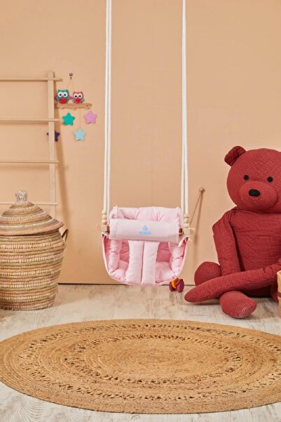 scoco Lüx Pembe Ahşap Bebek Salıncak Tavana Asılan Çocuk Salıncağı