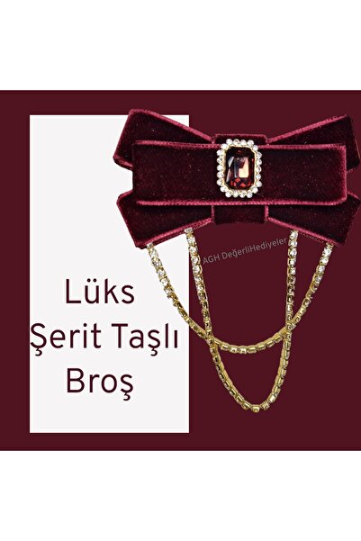 Hüma Broş Lüks Şerit Taşlı Kadife Broş Gotik Aksesuar Broş Yaka Broşu Yaka Kurdele Broş