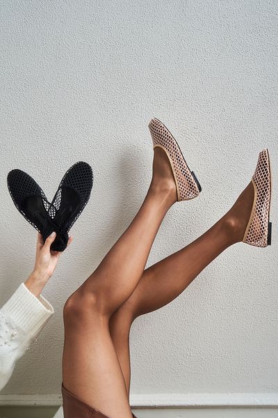 NİŞANTAŞI SHOES Zahra bézs hálós lapos talpú női balerinák